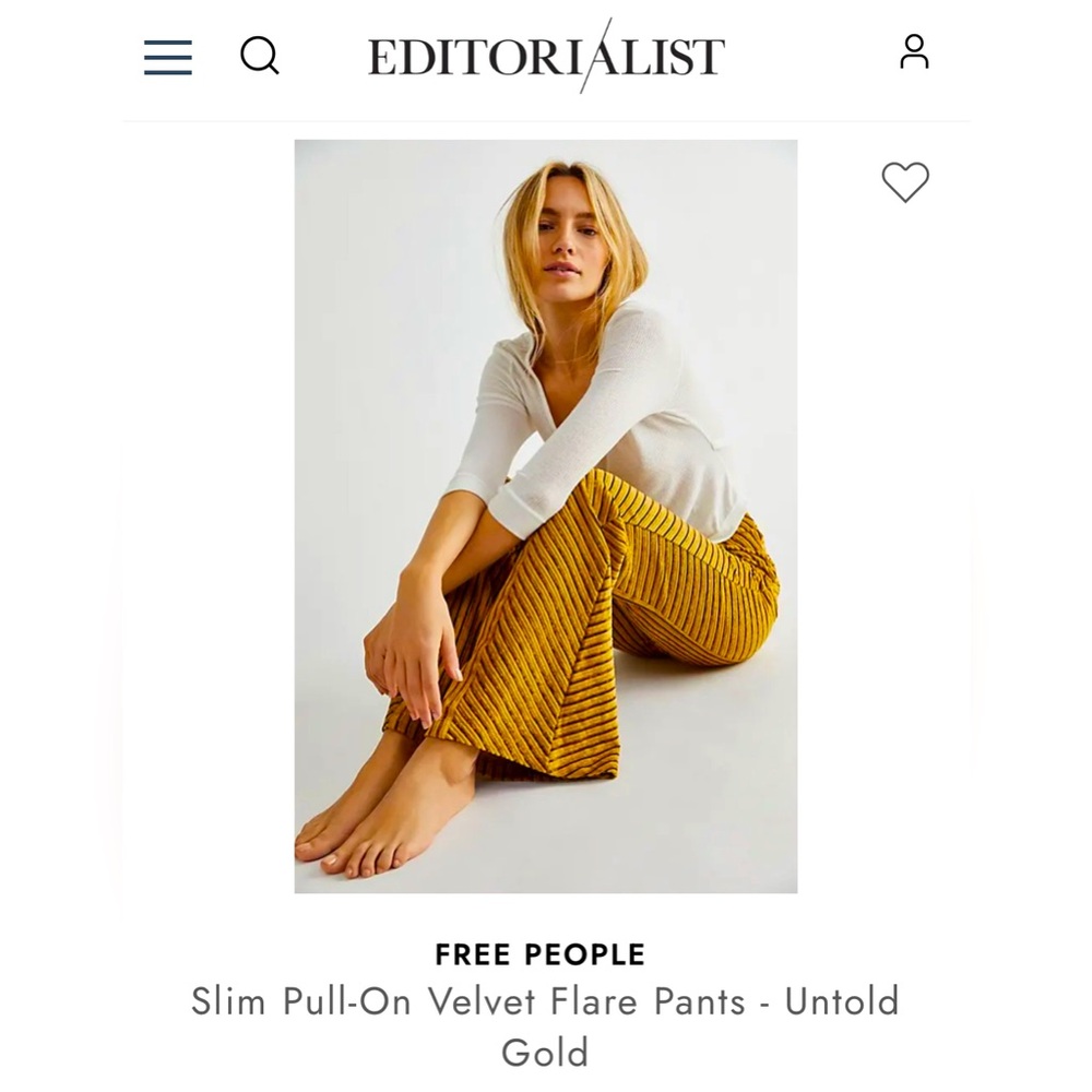 Free People - Slim Pull-On Velvet Flare Pants in Untold Gold, Size Small